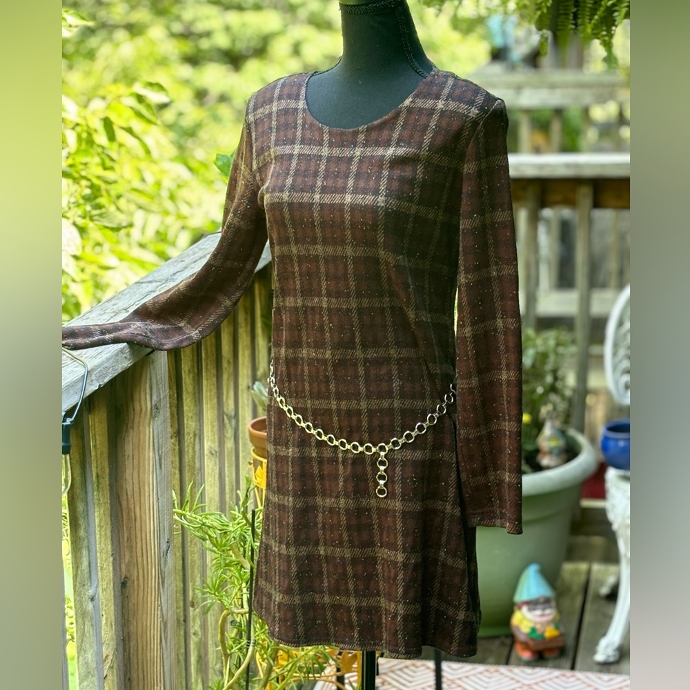 Vintage 90s Clueless Chain Belted Plaid Dress